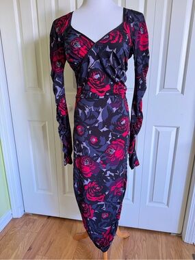 UNGARO FEVER Multicolor Floral Jersey Ruffled Midi Dress 10/46